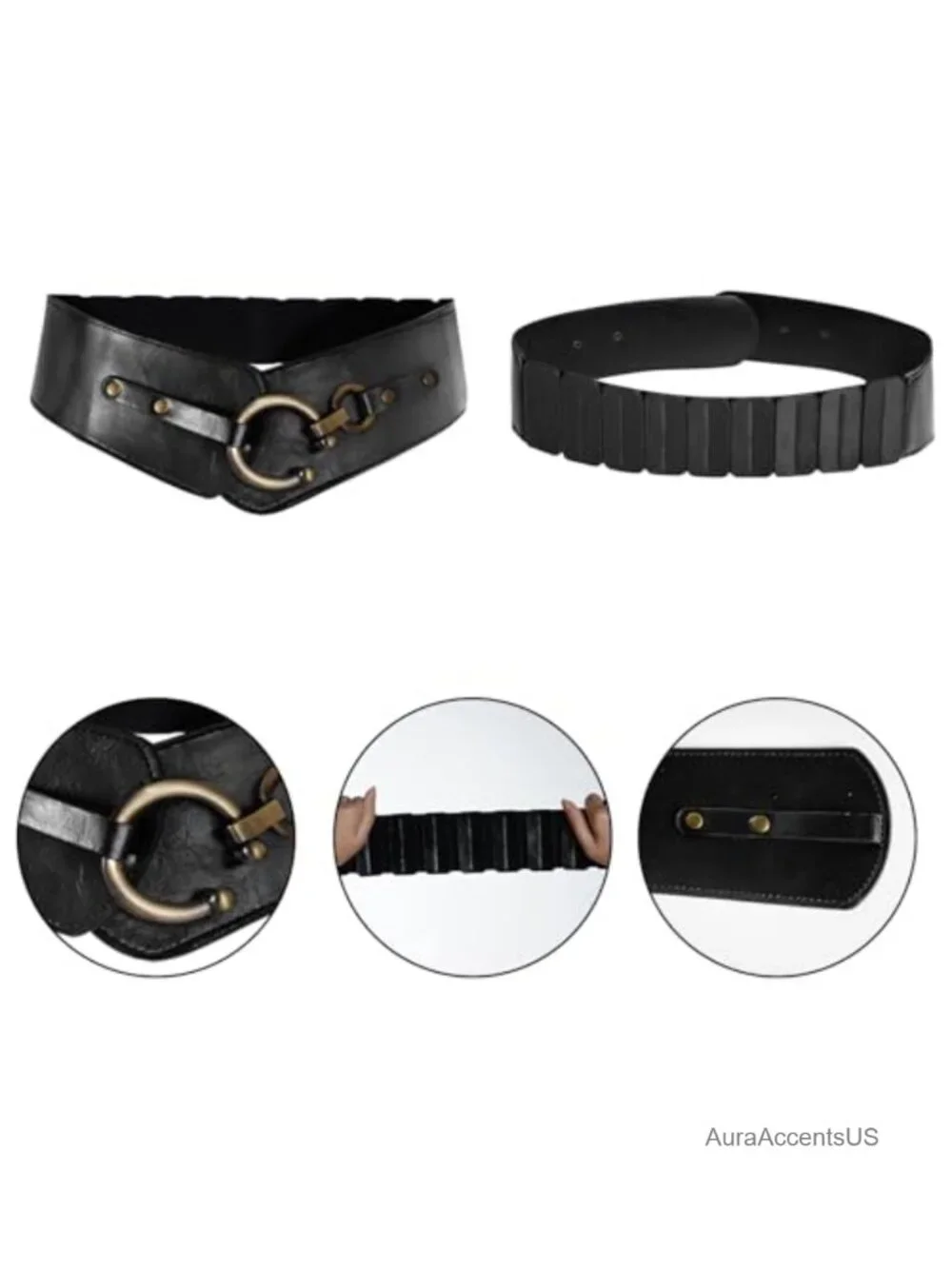 Vintage Wide Elastic Stretch Waist Belt with Interlock Buckle